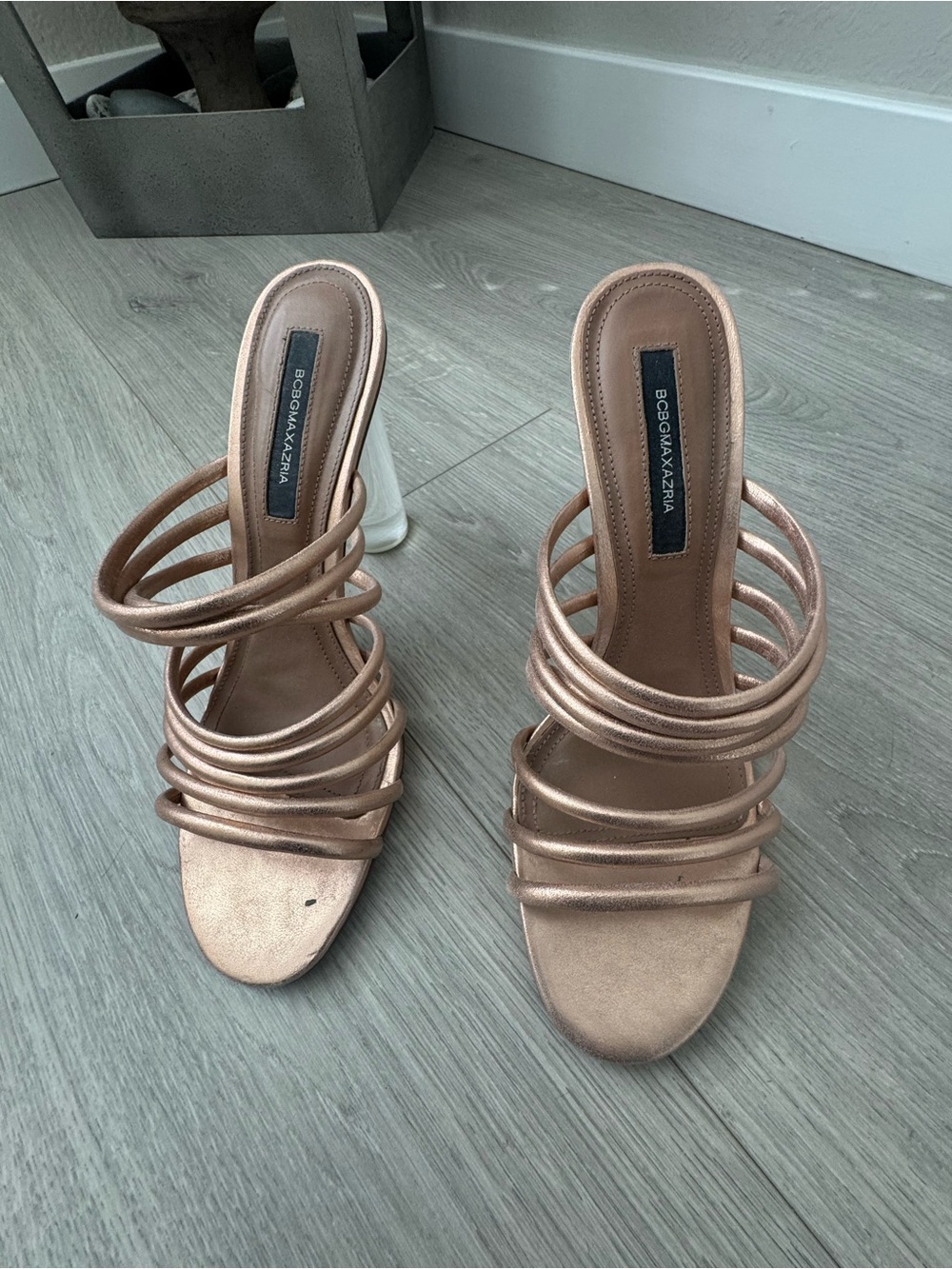 BCBGMaxAzria Rose Gold Multi-Strap Heeled Sandals